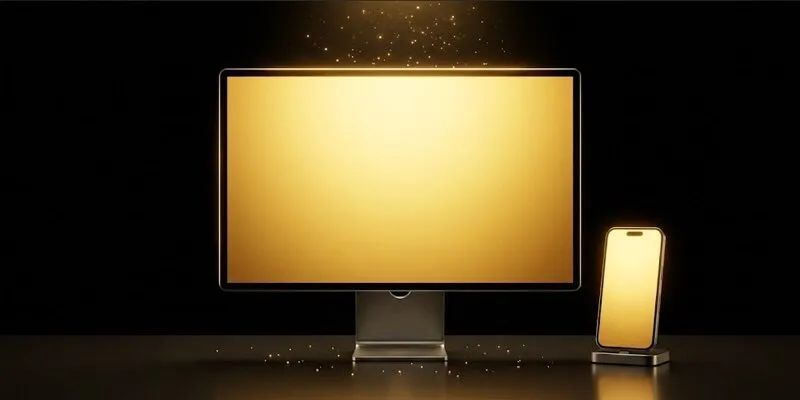 Màn hình máy tính và điện thoại sáng ánh vàng