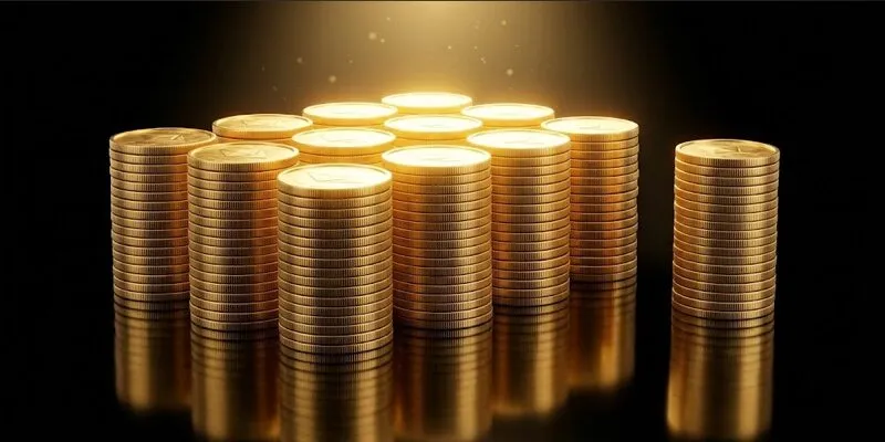 Các cột xu vàng xếp đều bằng nhau